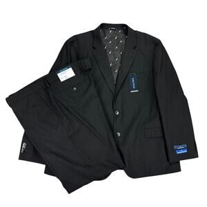 Nautica Mens 2-Piece Modern Fit Active Stretch Pinstripe Suit Black 50R 45W